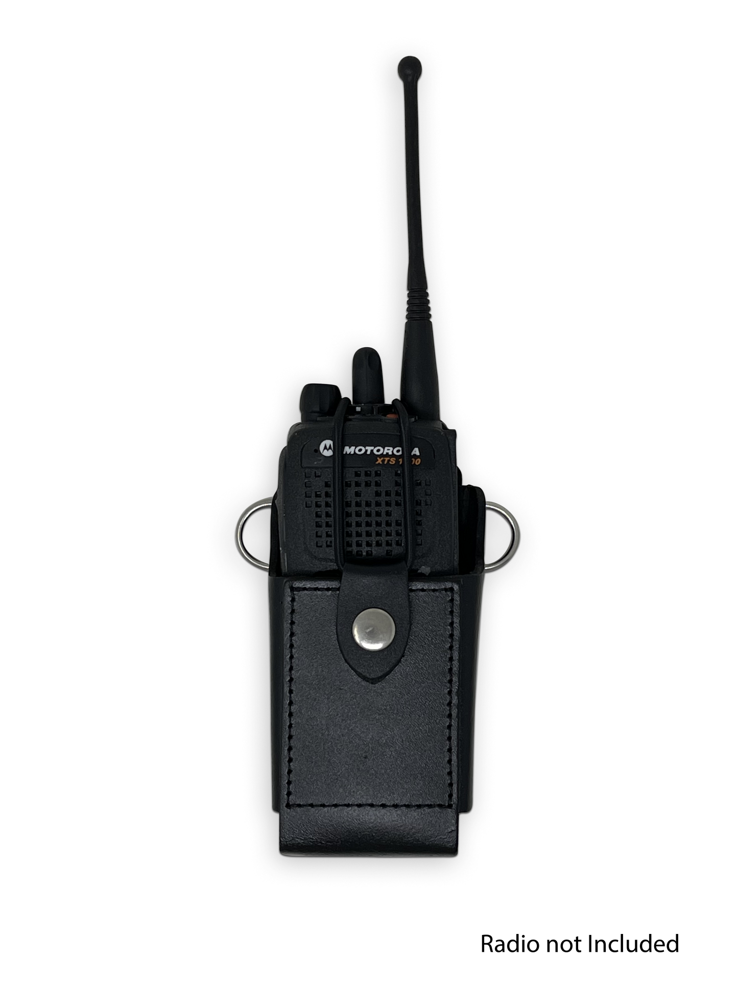 Firefighter Leather Radio Holster with Belt, Strap, Anti-Sway Strap, and Mic Loops. Perfect for Firefighters, EMT, Police