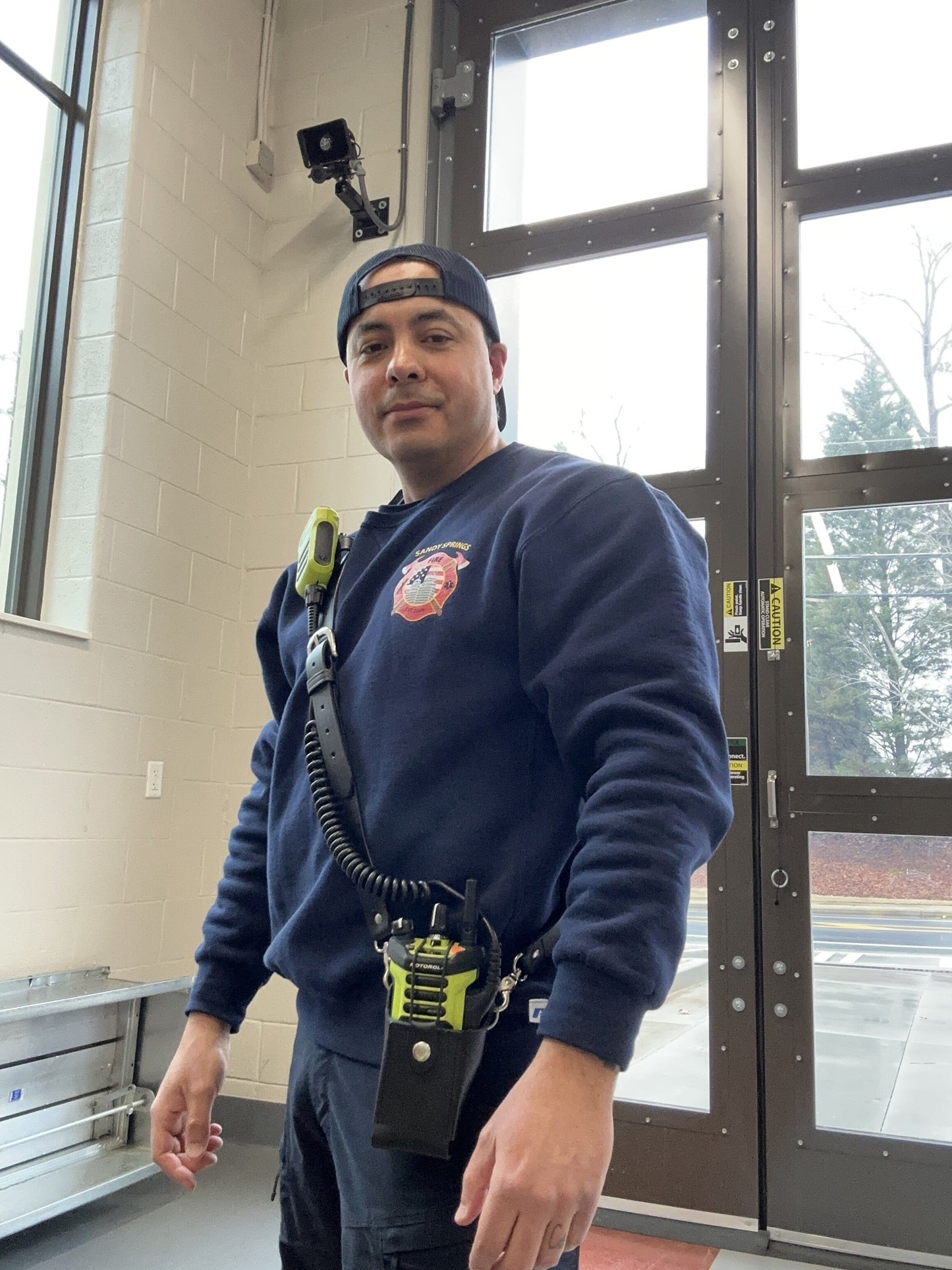 Firefighter Leather Radio Holster with Belt, Strap, Anti-Sway Strap, and Mic Loops. Perfect for Firefighters, EMT, Police